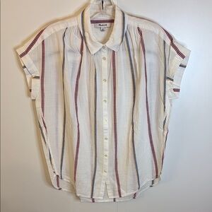 Madewell Striped Short Sleeve Camp Shirt - White, Red, Blue